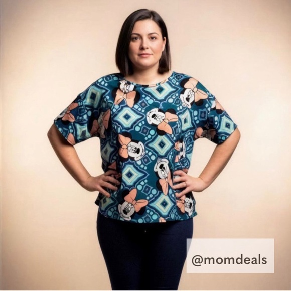 Disney LulaRoe Irma Mid-Sleeve Stretchy High-Low Tunic Minnie Mouse Teal S 6-8 - Picture 1 of 17